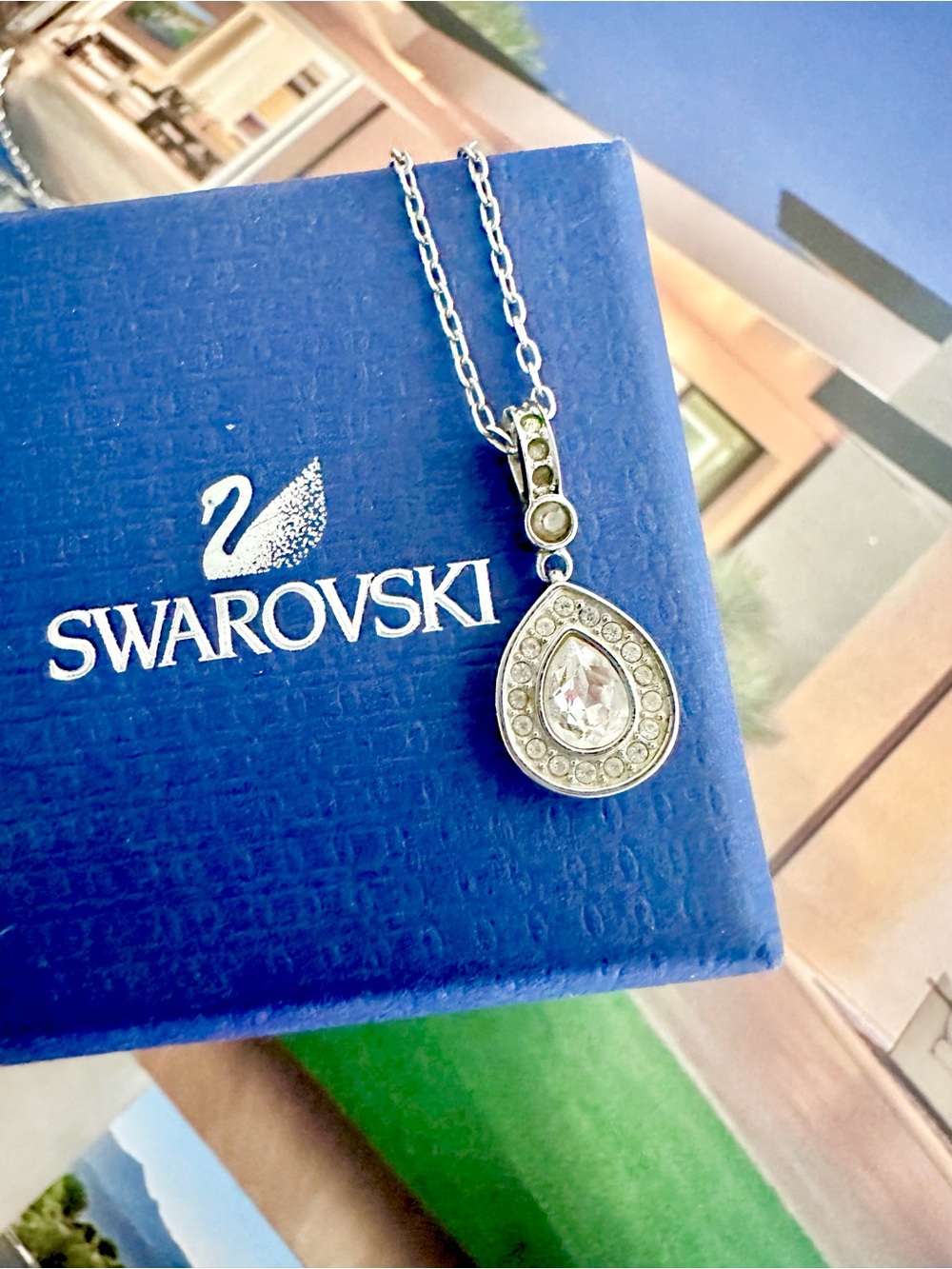 Swarovski Pear- Shape Clear Crystal Pendant Necklace